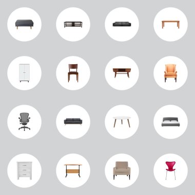 Lounge, koltuk, mobilya ve diğer simgeler web mobil app logo tasarımı için mobilya gerçekçi sembollerin ayarla.