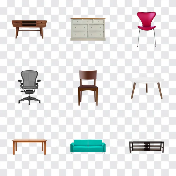 Conjunto de símbolos realistas de decoración con asientos, silla de oficina, mesa y otros iconos para el diseño del logotipo de su aplicación móvil web . —  Fotos de Stock