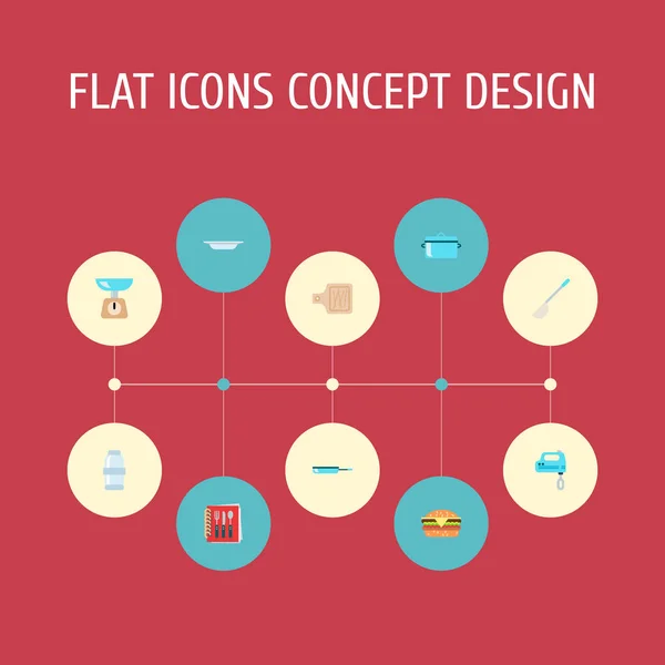 Ensemble d'icônes de cuisine symboles de style plat avec plaque, balances, casserole et autres icônes pour la conception de logo de votre application mobile web . — Photo