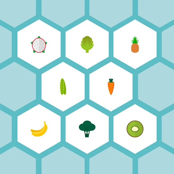 Conjunto de iconos de vitaminas símbolos de estilo plano con fruta de dragón, plátano, alcachofa y otros iconos para el diseño del logotipo de su aplicación móvil web . — Foto de Stock