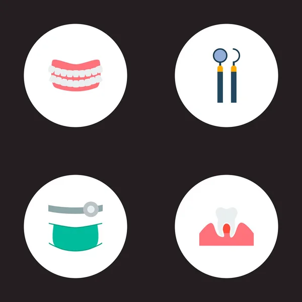 Set tandheelkundige pictogrammen vlakke stijl symbolen met spiegel met sonde, parodontosis, orthodontist en andere pictogrammen voor uw web mobiele app logo ontwerp. — Stockfoto