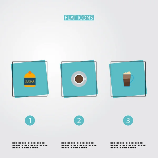 Conjunto de ícones de bebidas símbolos de estilo plano com xícara, mocha, açúcar e outros ícones para o design do logotipo do seu aplicativo móvel web . — Fotografia de Stock