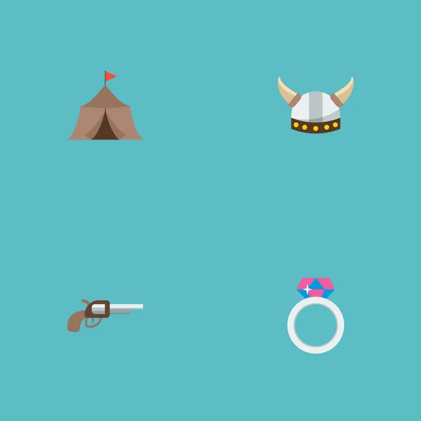 Set von Spielsymbolen flache Stil-Symbole mit Barbaren, mittelalterlichen Kasernen, magischen Ring und andere Symbole für Ihre Web-Mobile-App-Logo-Design. — Stockvektor