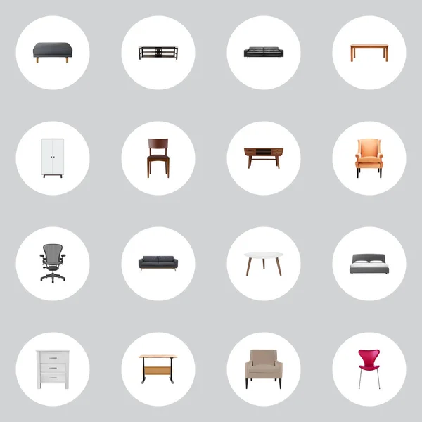 Conjunto de símbolos realistas de decoración con salón, sillón, muebles y otros iconos para el diseño del logotipo de su aplicación móvil web . — Vector de stock