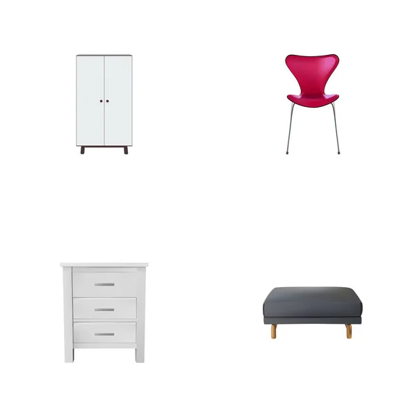 Conjunto de símbolos realistas de muebles con armario, asientos, puf y otros iconos para el diseño del logotipo de su aplicación móvil web . — Vector de stock