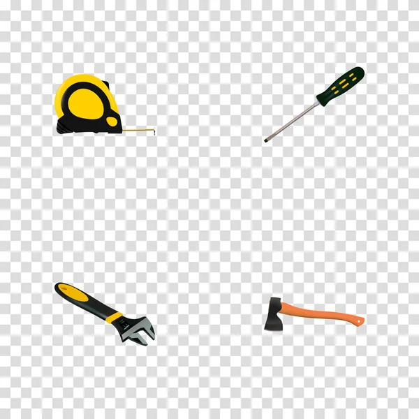 Set of tools realistic symbols with screwdriver, ax, measure tape and other icons for your web mobile app logo design. — Stock Vector