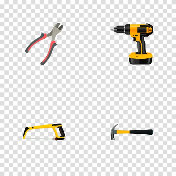 Set von Werkzeugen realistische Symbole mit Zange, Hacksaw, Bohrer und andere Symbole für Ihre Web-Mobile-App Logo-Design. — Stockfoto