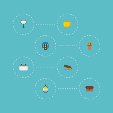 Zımba, Kupası, takvim ve diğer simgeler web mobil app logo tasarımı için çalışma alanı simgeleri düz stil sembollerle kümesi.