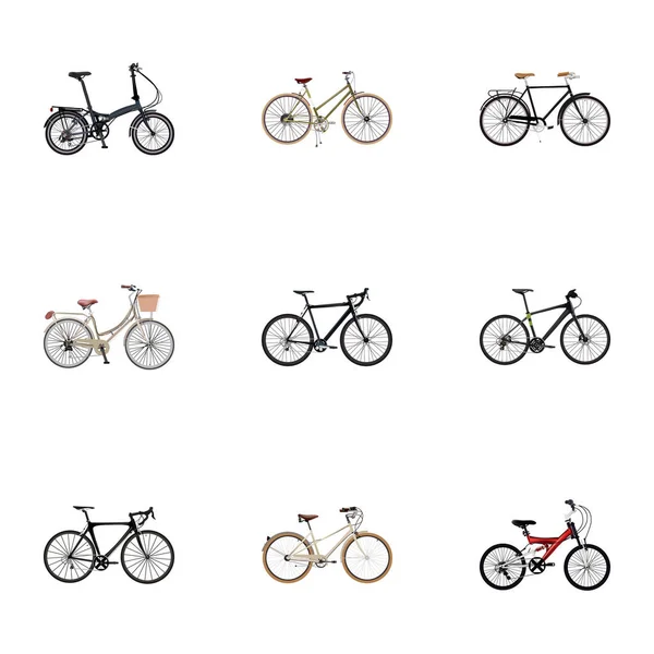 Készlet-ból kerékpár reális szimbólumok nő ciklus, közúti sebesség, vintage és más ikonok a webes mozgatható app logo tervezés. — Stock Vector