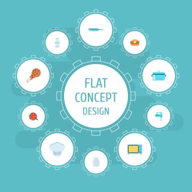 Cap, mikrodalga, kavanoz ve diğer simgeler web mobil app logo tasarımı için pişirme ile düz stil simgeleri simgeleri pişirme seti.