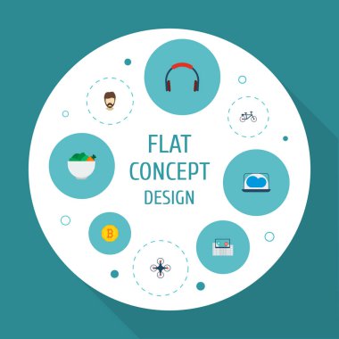 Vegan ile modaya uygun simgeleri düz stil sembollerin set, bulut bilgi işlem, uçak ve diğer simgeler web mobil app logo tasarımı için.