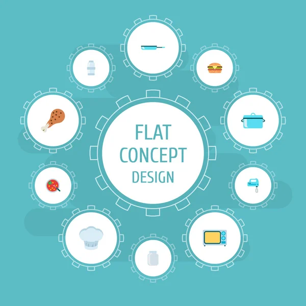 Cap, mikrodalga, kavanoz ve diğer simgeler web mobil app logo tasarımı için pişirme ile düz stil simgeleri simgeleri pişirme seti.