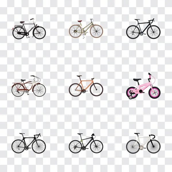Набор реалистичных символов транспорта с обучающим автомобилем, деревянным, женским циклом и другими иконками для дизайна логотипа вашего мобильного веб-приложения . — стоковое фото