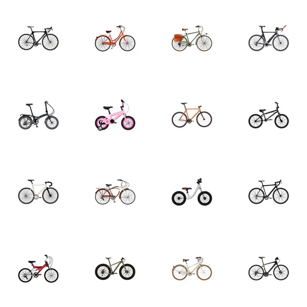 Uppsättning av cykel realistiska symboler med utbildning fordon, tonåringen, trä och andra ikoner för din mobilapp logotyp webbdesign. — Stockfoto