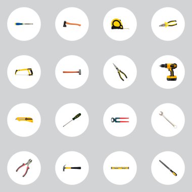 Kesici ile araçlar gerçekçi sembollerin set, dosya, pense ve diğer simgeler web mobil app logo tasarımı için törpülemek.