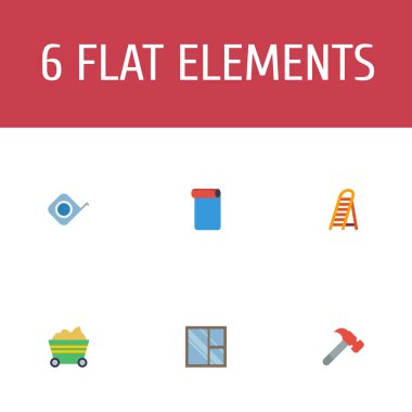 Çekiç, merdiven, duvar kağıdı ve diğer simgeler web mobil app logo tasarımı için inşaat simgeler düz stil sembollerle kümesi.