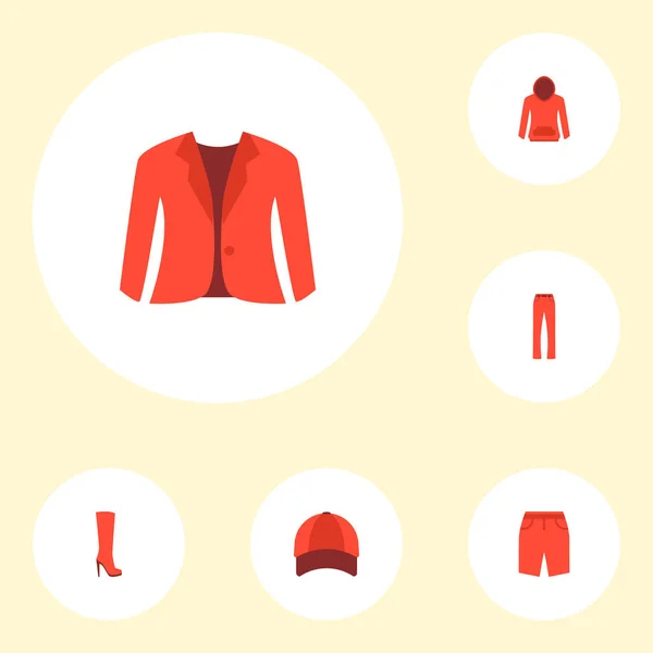 Set kledingstuk pictogrammen vlakke stijl symbolen met Baseballpet, hoodie, jas en andere pictogrammen voor uw web mobiele app logo ontwerp. — Stockvector