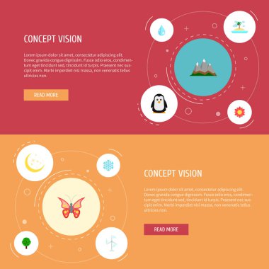 Yeşil simge düz stil sembollerle Adası, Penguen, sizin web mobil app logo tasarımı için çiçek simgeler kümesi.