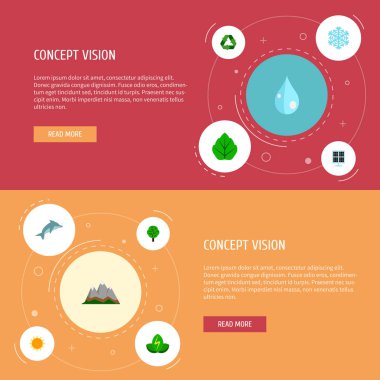 Yaprak, yeşil güç, damla ve diğer simgeler web mobil app logo tasarımı için doğa simgeler düz stil sembollerle kümesi.