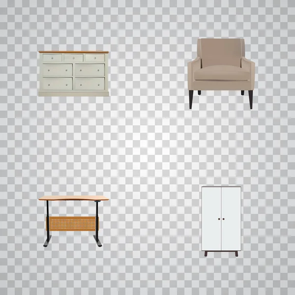 Набір реалістичних символів дизайну з кріслом, столом, шафою та іншими піктограмами для дизайну логотипу вашого мобільного додатку . — стоковий вектор