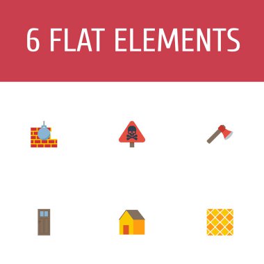 Sanayi simgeleri düz stil sembolleri ile topu, karo döşeme, ax ve diğer simgeler web mobil app logo tasarımı için bozma kümesi.