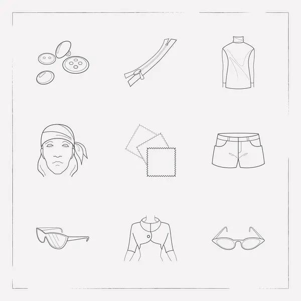 Conjunto de iconos de ropa símbolos de estilo de línea con muestras de material, botones, bolero y otros iconos para el diseño del logotipo de su aplicación móvil web . —  Fotos de Stock