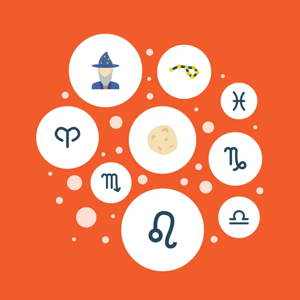 Set of astrology icons flat style symbols with astrologer, pisces, constellation and other icons for your web mobile app logo design. — Stock Photo, Image