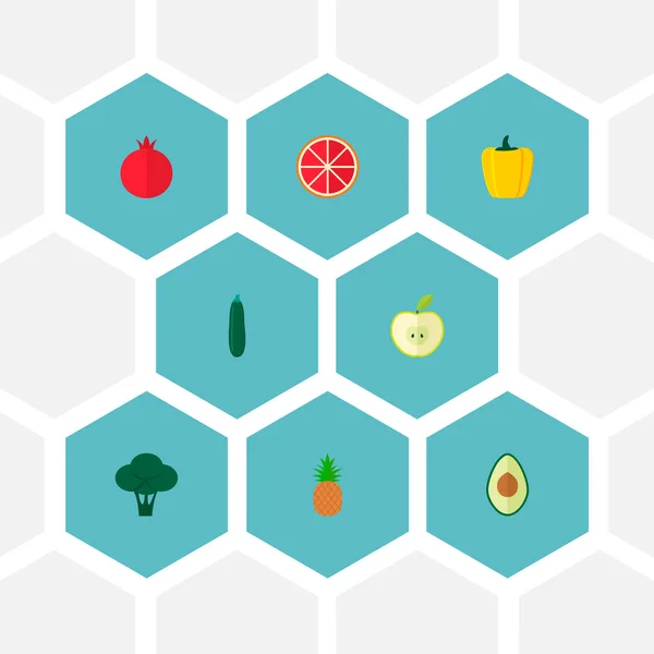 Conjunto de iconos de bayas símbolos de estilo plano con pimiento dulce, pomelo, aguacate y otros iconos para el diseño del logotipo de su aplicación móvil web . — Foto de Stock