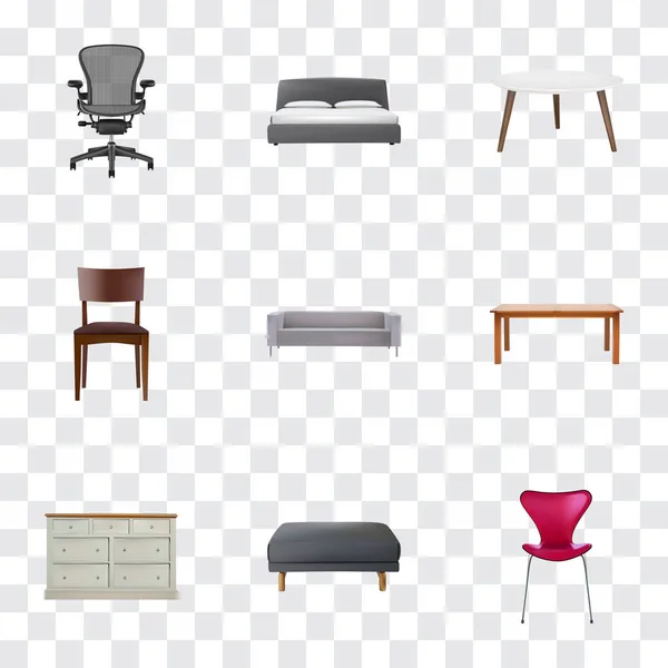 Набор декоративных реалистичных символов с круглым столом, двуспальной кроватью, мебелью и другими иконками для дизайна логотипа вашего мобильного веб-приложения . — стоковое фото