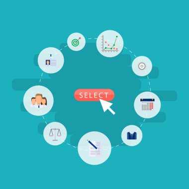 İş simgeleri düz stil semboller grafik, tarih, hedef ve web mobil app logo tasarımı için diğer simgeler kümesi.