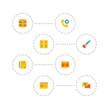 Web sitesi geliştirme simgeler düz stil sembolleri copywriting, sayfa, sunucu ve diğer simgeler web mobil app logo tasarımı için fiyatlandırma ile kümesi.