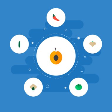 Kayısı, karnabahar, lahana ve diğer simgeler web mobil app logo tasarımı için berry simgeler düz stil sembollerle kümesi.