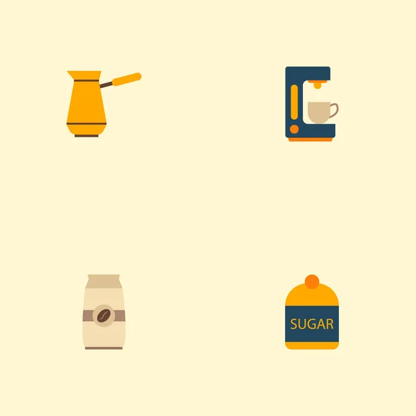 Conjunto de ícones de café símbolos de estilo plano com cezve turco, açúcar, pacote e outros ícones para o design do logotipo do seu aplicativo móvel web . —  Vetores de Stock