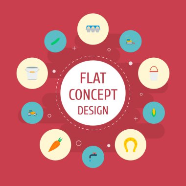 Konteyner, hasat, kova ve diğer simgeler web mobil app logo tasarımı için hasat simgeler düz stil sembollerle kümesi.