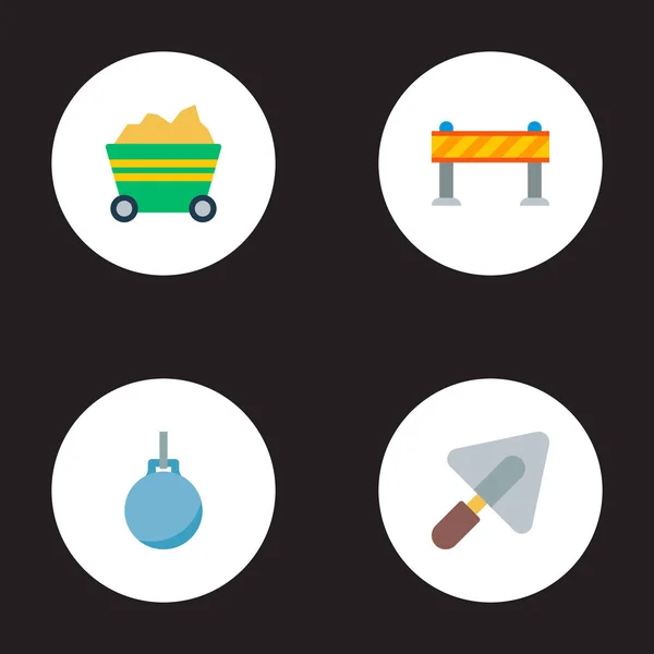 Set di icone industriali simboli in stile piatto con palla da demolizione, carrello, barriera di avvertimento e altre icone per il design del logo dell'app mobile web . — Vettoriale Stock