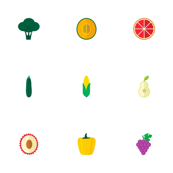 Conjunto de iconos de vitaminas símbolos de estilo plano con pepino, maíz, brócoli y otros iconos para el diseño del logotipo de su aplicación móvil web . — Vector de stock