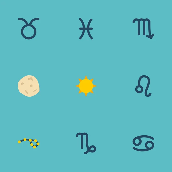 Set galaxy pictogrammen vlakke stijl symbolen met leo, pisces, scorpion en andere pictogrammen voor uw web mobiele app logo ontwerp. — Stockvector