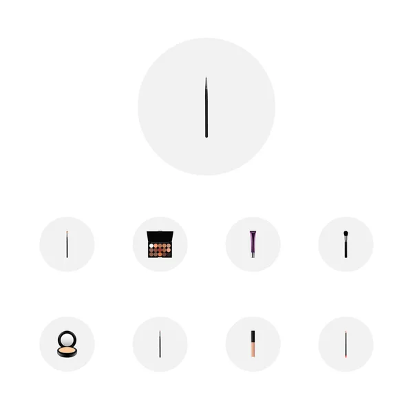 ブレンディング ブラシ、目のペイント ブラシ、コンシーラー、web モバイル アプリのロゴ デザインのため他のアイコンとマキアージュの現実的な記号のセット. — ストック写真