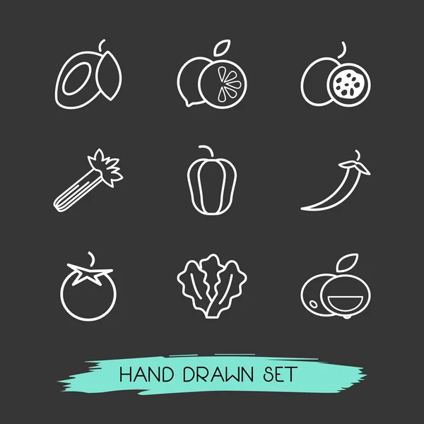 Set of dessert icons line style symbols with passion fruit, bell pepper, chili pepper and other icons for your web mobile app logo design.