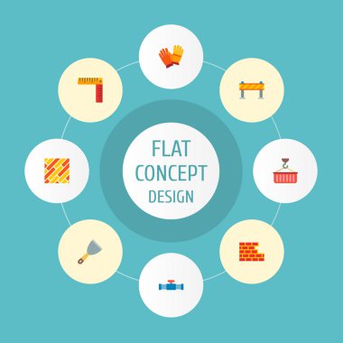 Uyarı bariyer, boru hattı, cetvel ve diğer simgeler web mobil app logo tasarımı için inşaat simgeler düz stil sembollerle kümesi.