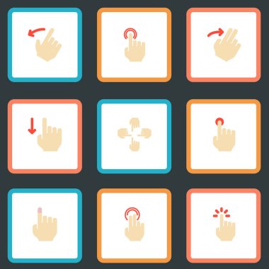 Multitouch, kuvvetli darbe, slayt ve diğer simgeler web mobil app logo tasarımı için emniyet simgeler düz stil sembollerle kümesi.