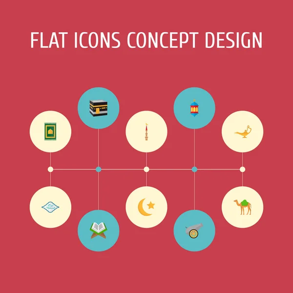 Ensemble d'icônes de vacances symboles de style plat avec kaaba, lampe à huile, lune de ramadan et autres icônes pour la conception de logo de votre application mobile web . — Photo