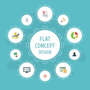 Simgeler düz stil sembolleri ile kar, temettü, kıymet ve diğer simgeler web mobil app logo tasarımı için muhasebe seti.