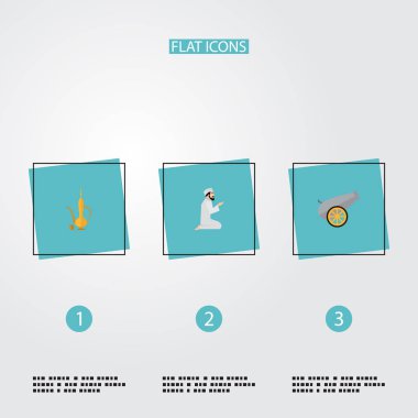 Oryantal sürahi, savaş topu, namaz ve diğer simgeler web mobil app logo tasarımı için tatil simgeler düz stil sembollerle kümesi.