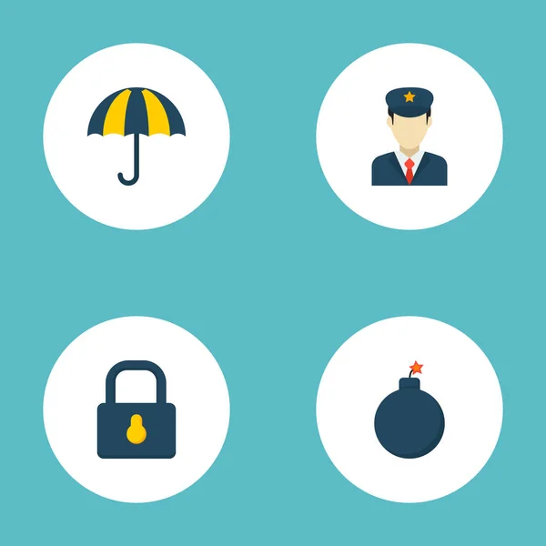 Conjunto de iconos de seguridad símbolos de estilo plano con seguridad, paraguas, cerradura y otros iconos para el diseño del logotipo de su aplicación móvil web . — Vector de stock