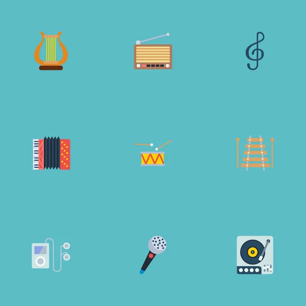 Ensemble d'icônes de studio symboles de style plat avec gramophone, xylophone, appareil audio et autres icônes pour la conception du logo de votre application mobile Web . — Image vectorielle