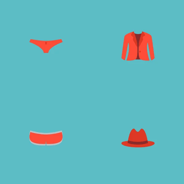 Set von Kleid-Symbolen Flache Stil-Symbole mit Unterwäsche, Panama, Unterhosen und andere Symbole für Ihre Web-Mobile-App-Logo-Design. — Stockvektor