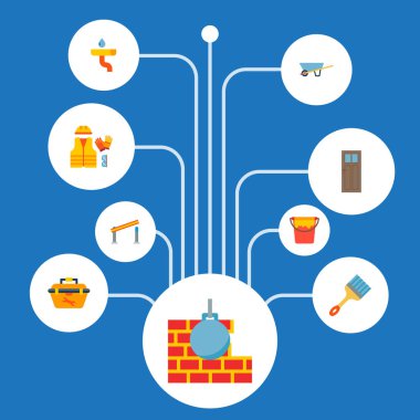 Top, açık bariyer, araç kutusu ve diğer simgeler web mobil app logo tasarımı için bozma ile endüstriyel simgeler düz stil simgeler kümesi.