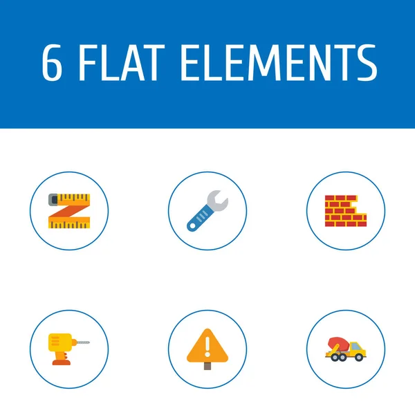 Conjunto de ícones de construção símbolos de estilo plano com betoneira, chave inglesa, aviso e outros ícones para o design do logotipo do seu aplicativo móvel web . —  Vetores de Stock