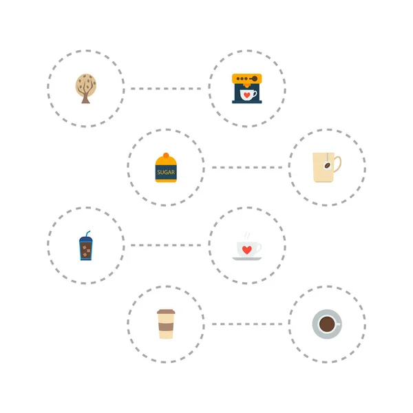 Conjunto de iconos de bebidas símbolos de estilo plano con dispensador de espresso, taza, árbol y otros iconos para el diseño del logotipo de su aplicación móvil web . — Foto de Stock